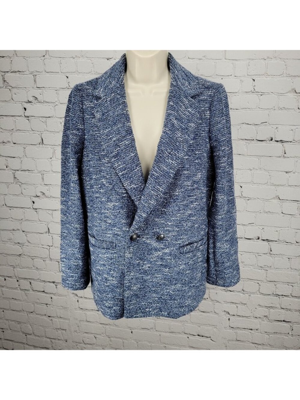 Talbots Blue Textured Double Breasted Button Notch Blazer Suit Jacket Petite 8P